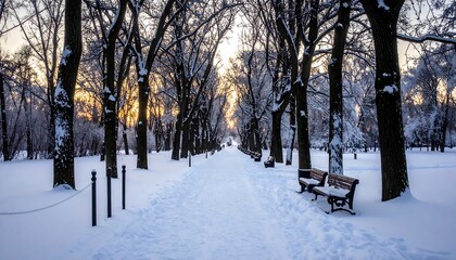 Snow-covered pathway between trees during winter