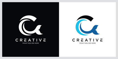 Letter C fish tail Logo Design Template, Vector Illustration.