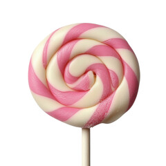Pink and white lollipop on transparent background