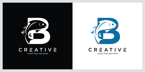 Initial Letter B Fish Logo Design Vector Icon Illustration