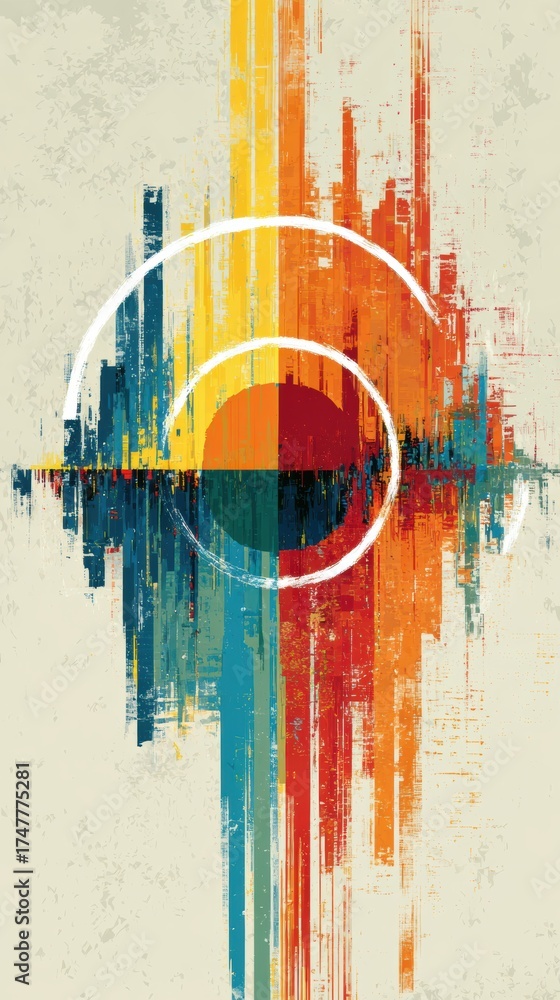 Wall mural abstract colorful waves with circular pattern and sunset design