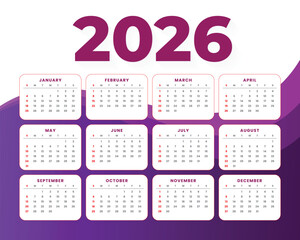 Modern and minimal 2026 calendar template with colorful wave design. Perfect for business, corporate, or personal use. Fully editable and printable layout