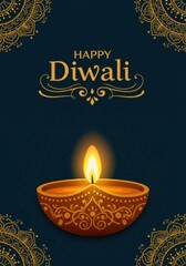 Happy Diwali Greeting Card with Traditional Oil Lamp and Decorative Mandala Design