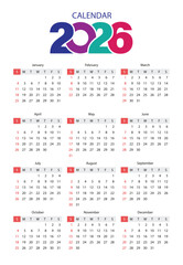 Modern and minimal 2026 calendar template with colorful wave design. Perfect for business, corporate, or personal use. Fully editable and printable layout