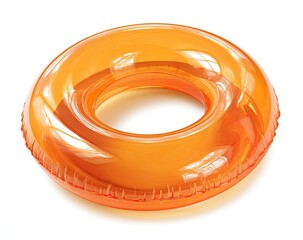 A bright orange inflatable ring floats on a white background.  It's a circular tube