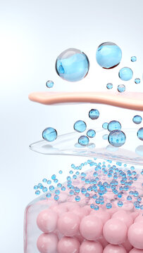 Hyaluronic Acid Molecule Absorption Through Skin Layers, 3D Illustration