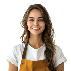 Woman smiling in apron on transparent background