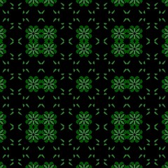 Seamless vector pattern illustration with green floral and damask ornament for textile and retro wallpaper design.