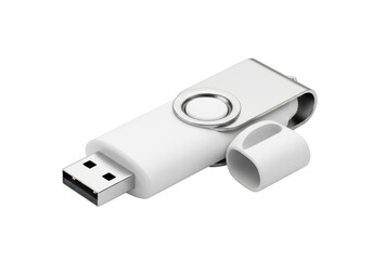 High resolution white usb flash drive mockup, portable data storage device, computer memory stick, thumb drive, isolated on transparent background