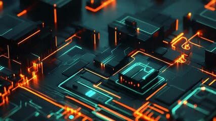 Circuit board processing digital data and glowing lines - Powered by Adobe