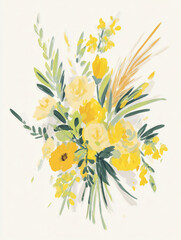 A beautiful watercolor bouquet of yellow and green flowers. This delicate floral arrangement is a perfect blend of artistic style and natural beauty