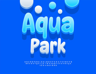 Vector Advertising flyer Aqua Park. Funny White 3D Font. Handwritten Alphabet Letters and Numbers.