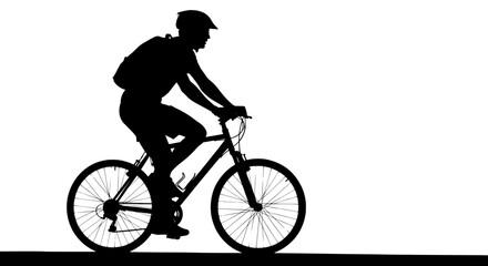 Fototapeta premium Silhouette of a person wearing a backpack riding a bicycle against a transparent background showcasing outdoor activity and fitness