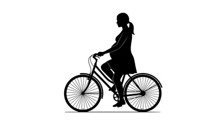 Fototapeta premium Silhouette of a pregnant woman riding a bicycle on a white background representing healthy lifestyle and motherhood
