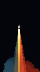 Spacecraft Launching into Dark Universe with Colorful Flames and Smoke