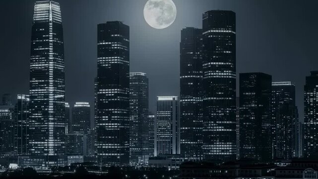The full moon on the Mid-Autumn Festival, the city's business CBD, yearning, homesickness, loneliness, surreal