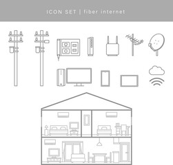 インターネット光回線やテレビやBSを住宅で使うためのアイコンセット