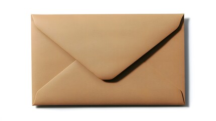 Tan Envelope Isolated on White Table, Invitation and Card Mockup, Minimalist Style