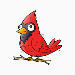 Cartoon cardinal, kid book illustration, isolated on white background.