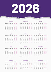 Modern and minimal 2026 calendar template with colorful wave design. Perfect for business, corporate, or personal use. Fully editable and printable layout