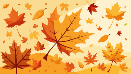 Obraz premium Vector art of autumn leaves falling background with maple and oak leaves in warm colors