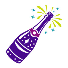 Popping Champagne Bottle New Year's Eve Icon New Years Eve Silvester Champagne bottle with a popping cork and radiating dashed lines for bubbles