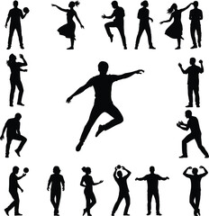 Dynamic Dance and Movement Silhouettes: Active People Dancing, Exercising, and Performing Sports Moves in Various Action Poses for Fitness, Dance, and Active Lifestyle Illustrations