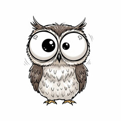 Cartoon owl, kid book illustration, isolated on white background.