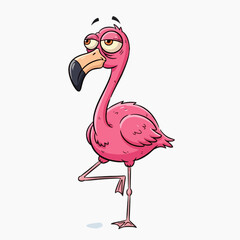 Cartoon flamingo, kid book illustration, isolated on white background.