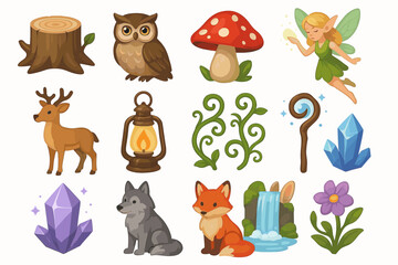 Fototapeta premium Magical woodland creatures and enchanting forest elements collection