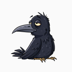 Cartoon crow, kid book illustration, isolated on white background.