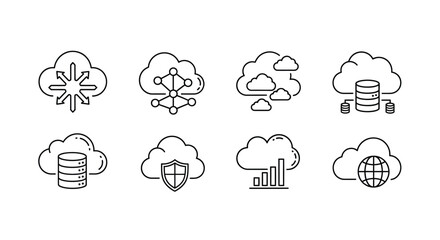 Cloud computing icons set data storage network security and global connection icons vector
