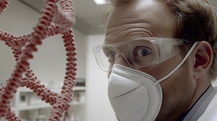 Scientist Examining 3D Molecular Structure in Lab