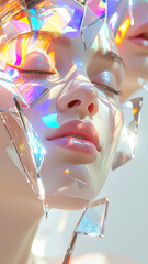 神秘に輝く女性のツヤ肌ポートレート　透明感とプリズム