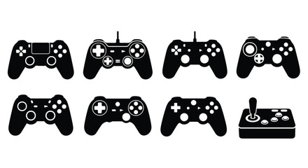 Collection of modern video game controllers and joystick silhouettes for digital entertainment gaming vector