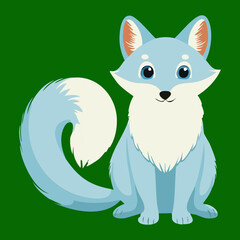 Adorable Cartoon Arctic Fox Sitting Calmly with a Soft Blue-Gray Coat and Fluffy White Tail Peaceful Wild Animal Vector Art