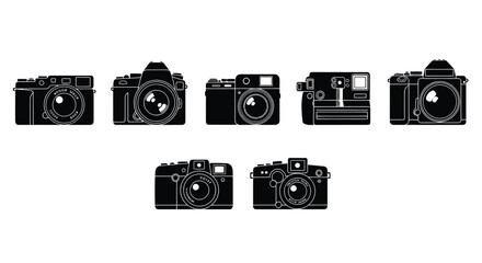 Retro and modern camera silhouettes collection for photography enthusiasts and vintage tech lovers vector