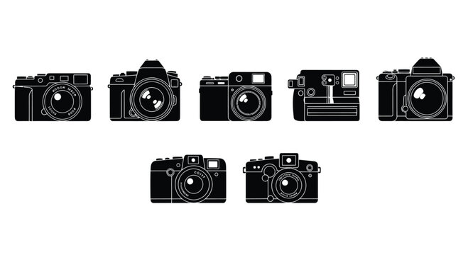Retro and modern camera silhouettes collection for photography enthusiasts and vintage tech lovers vector