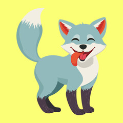 Playful Arctic Fox With Fluffy Blue Gray Tail Sitting Happily with Tongue Out for a Cheerful Northern Creature
