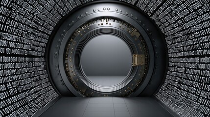 AI integrated medical security, A futuristic vault door surrounded by binary code, security, data protection, and technology in a digital age