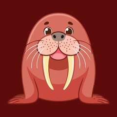Friendly Walrus Character Looking Straight Ahead with Protruding Tusks Suitable for Cute Wildlife Themed Design