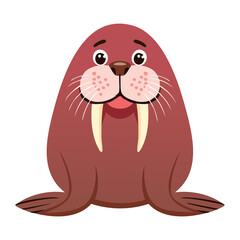 Confused or Sad Walrus Character with Unique Facial Expression Sitting Alone on Small Ice Floe Vector Cartoon Illustration