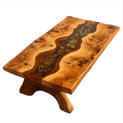 Live Edge Wood Coffee Table with Natural River Resin Inlay live edge table wood table isolated on a transparent background