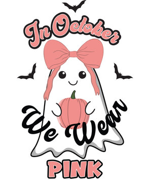 In October we wear pink ghost with bow and pumpkin
