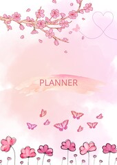 Soft Pink Floral and Butterfly Watercolor Planner Cover Design