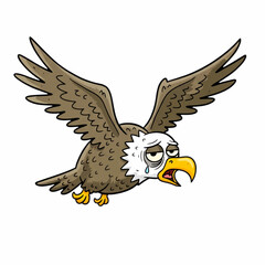 Cartoon eagle, kid book illustration, isolated on white background.
