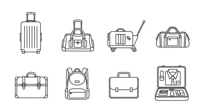 Collection of hand drawn luggage and travel bags diverse styles for journey and exploration vector