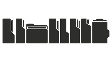 Silhouette icons representing various folders and documents for digital organization and data management vector