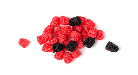 Gummy berries, chewy raspberries or jelly blackberries, gelatin candies fruit marmalade