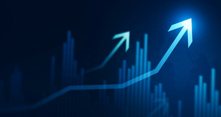 Stock market chart showing business growth, rising trends, financial performance, investment progress, profit increase, and market success indicators.Investment finance chart growth graph.